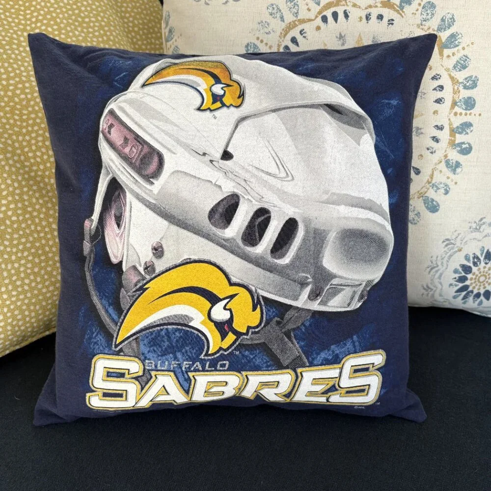 Buffalo Sabres NHL Hockey handmade 16 x 16 upcycled T shirt throw pillow cover